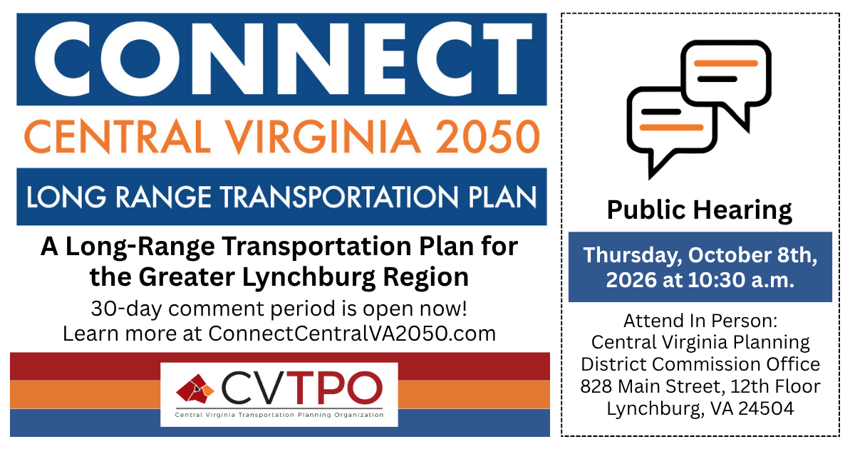 Connect Central Virginia 2050 Long-Range Transportation Plan Hearing Notice